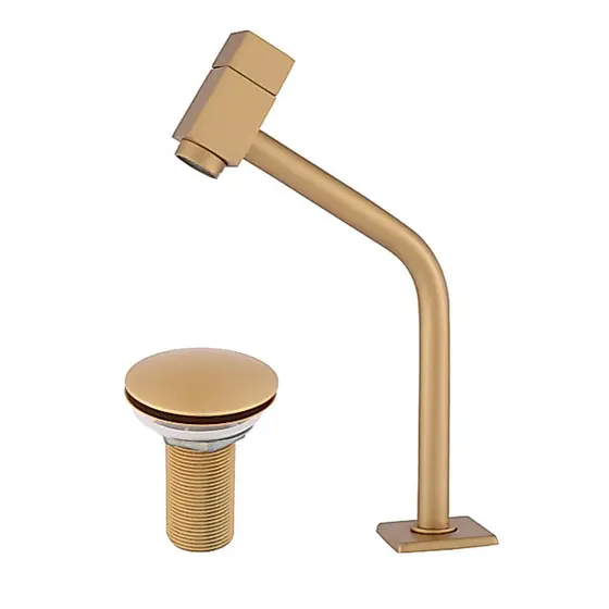 Kit Torneira Lavatório Baixa Square Dourada + Válvula Click – Design Moderno e Luxuoso