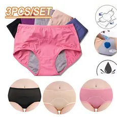 3 Pcs De Calcinhas Absorventes De Algodão Para Mulheres Com Incontinência Urinária Menstrual E Pós-parto