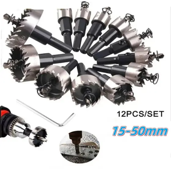 Kit 12 Brocas Serra Copo Furar chapa Metal Aço Ferro 15-50mm  jogo ferramentas completo metalurgica