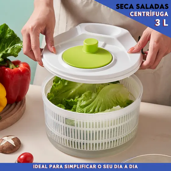 Centrífuga de Salada 3L Manual | Secagem Rápida Sem Esforço | Ideal para Folhas e Hortaliças - MN