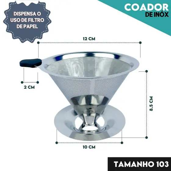 Coador de Café Inox Reutilizável – Sem Filtro de Papel, Econômico e Sustentável 103 Premium -MN