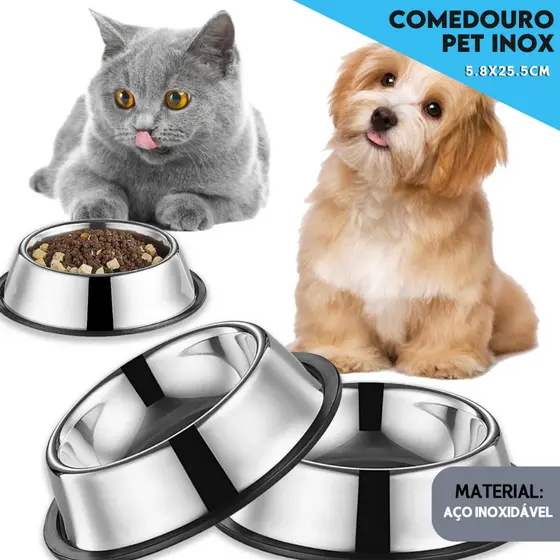 Comedouro de Inox para Cães e Gatos – Fundo Antideslizante e Alta Durabilidade - MANIA