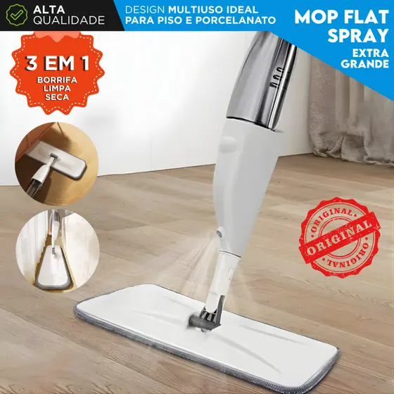 Mop Spray Cabo Longo 1,45m com Reservatório e Refil Microfibra Rodo Mágico Esfregão para Limpeza -MN