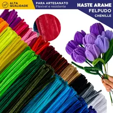 Haste Chenille 100 Unidades 30cm Colorido Limpador de Cachimbo Arame Felpudo Artesanato Escolar - MN
