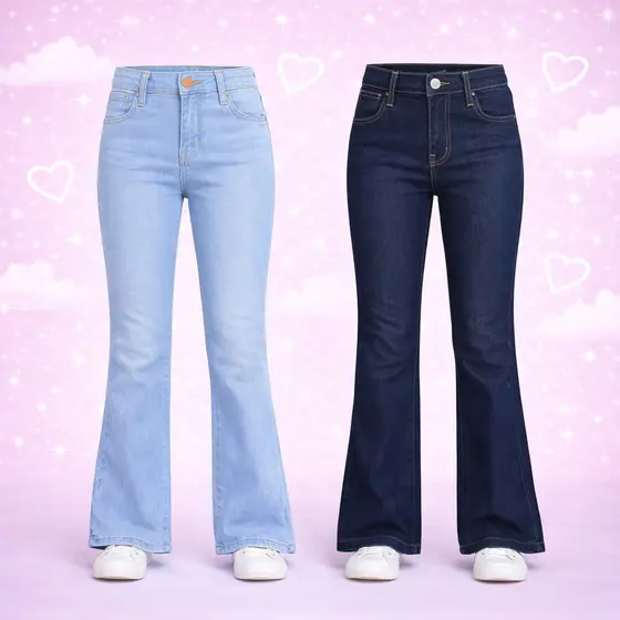 Calça Flare Feminina Juvenil Streech Denim Boca Larga Pantalona 10 ao 16 Anos