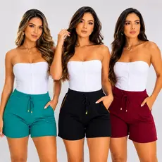 Kit Short Crepe Feminino Bermuda Leve Algodão