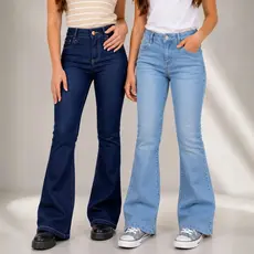 Calça Flare Jeans Menina Boca Larga Feminino Com Elastano Combo Infantil Juvenil Bolso