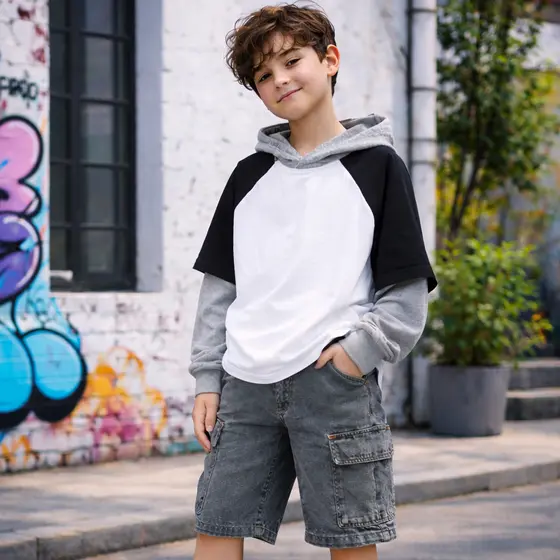 Bermuda Cargo Masculina Jeans Menino Com Regulador e Bolsos
