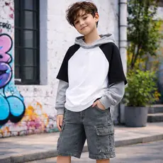 Bermuda Cargo Masculina Jeans Menino Com Regulador e Bolsos