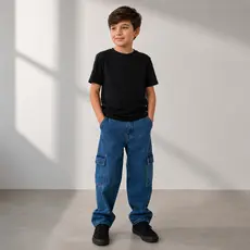 Calça jeans cargo menino masculino infantil e juvenil regulador interno