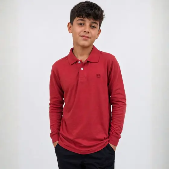Camisa Manga Longa Camiseta Polo Infantil Juvenil Com Botões e Punho