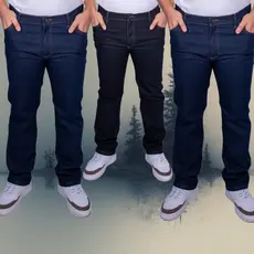 kit 3 Calça Jeans Masculina Plus size para Trabalho com Elastano Tradicional