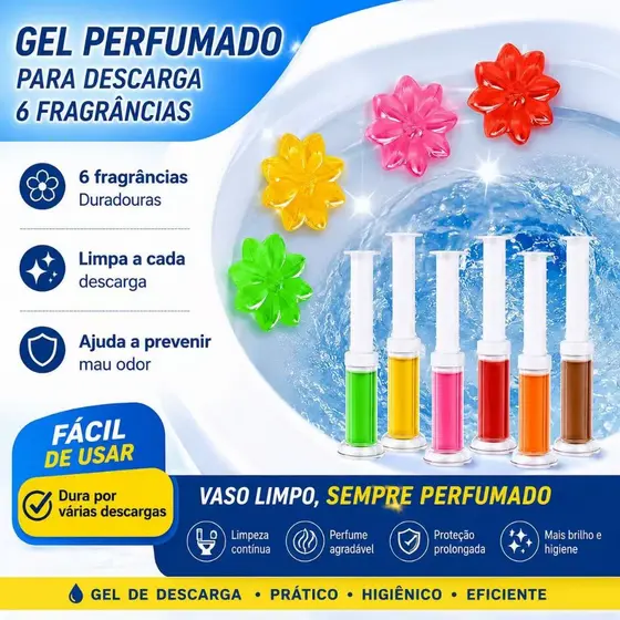 Gel Adesivo para Limpeza de Vaso Sanitário Flower, Removedor de Odores e Manchas com Ação Purificante e Aroma Refrescant