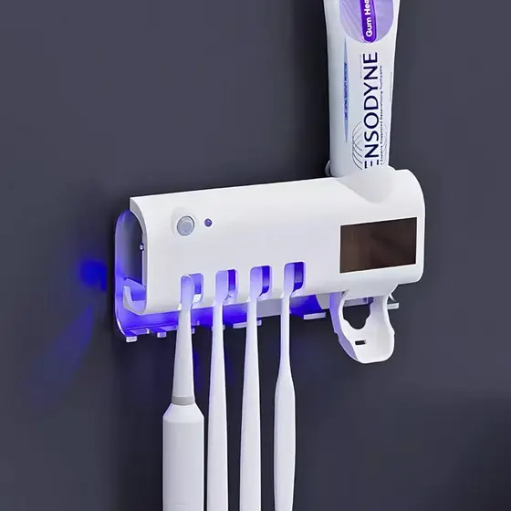 Porta Escova Dentes Com Esterilizador Uv Aplicador Pasta de Dente Suporte Dispenser