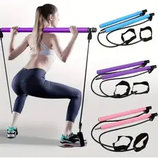 Barra de Pilates com Faixas Elásticas – Bastão para Exercícios Alongamento Treino Fitness Musculação