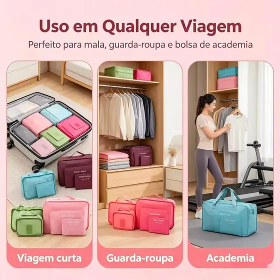 Kit Organizador de Mala para Viagem com 6 Peças – Bolsas e Necessaires para Bagagem