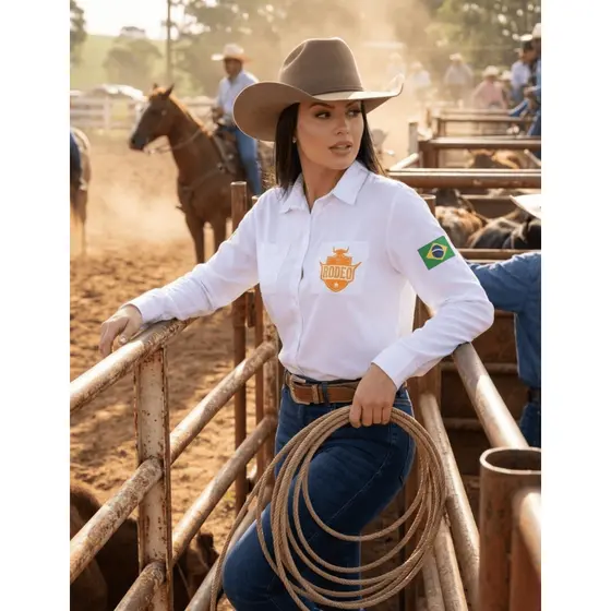 Camisa Country Feminina Camisete Agro Camisa De Botão Brasil Copa Rodeio Sertaneja Cowgilr Boiadeira Roça