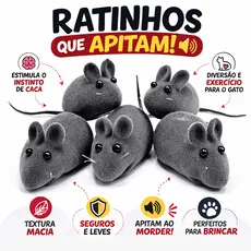 Kit Brinquedo Ratinho Pet Para Gatos Com Apito Vinil Veludo Antiestresse Divertido 5 Unidades