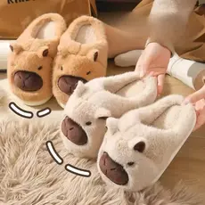 Pantufa Capivara De Pelúcia Confortável Infantil Antiderrapante Sola Grossa Cano Médio E Cano Baixo Chinelo Kapibara