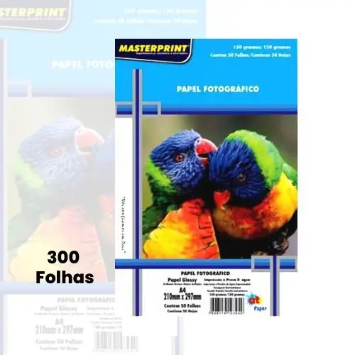 Papel Foto 150G A4 Glossy Brilhoso - Kit Papel Fotográfico 300 Folhas Masterprint
