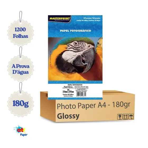 Caixa Papel Fotográfico 180G Glossy A4 Papel Foto 1200 Folhas Masterprint