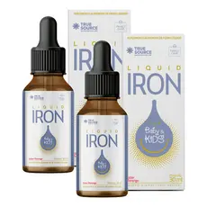 2x Multivítaminico Ferro Liquid Iron Kids True Source 30ml Sabor Morango