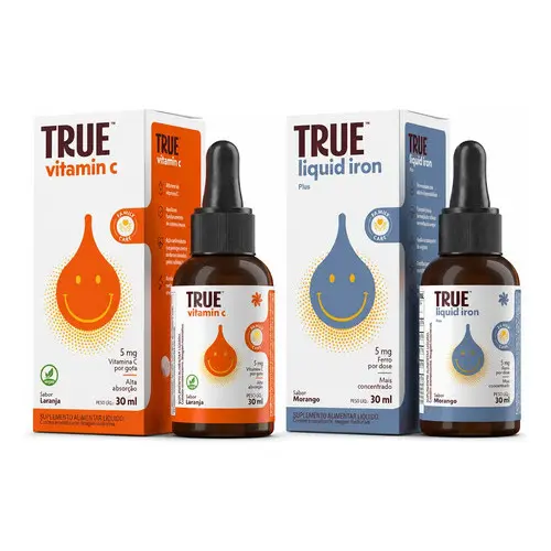 Kit Vitamina C + Iron True Liquid 30ml True Source Original Laranja/morango
