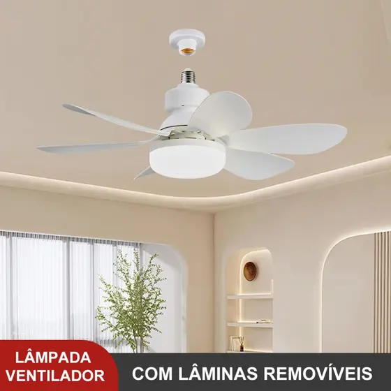 Ventilador Lâmpada De Teto LED Silencioso, com Controle Remoto,6 Hélices, Bivolt Lâmpada de ventilador  E27/60W/80W/120W