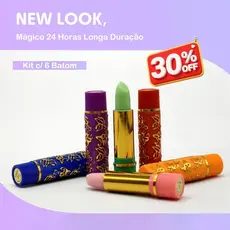 Kit 6 Batons Mágicos 24h Retro - Batom da Vovó Batom Verde que Muda de Cor com PH - Não Sai na Água