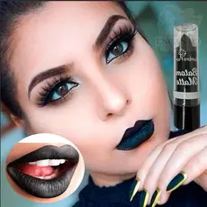 Batom Preto Matte Gótico Sombra Flor  Longa Duração Alta Pigmentação Maquiagem