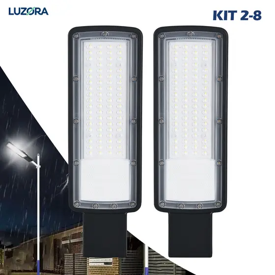 Kit 2 a 8 Luminária LED para Postes Bivolt 200W Super Brilho Durável Econômica Exteriores Pública