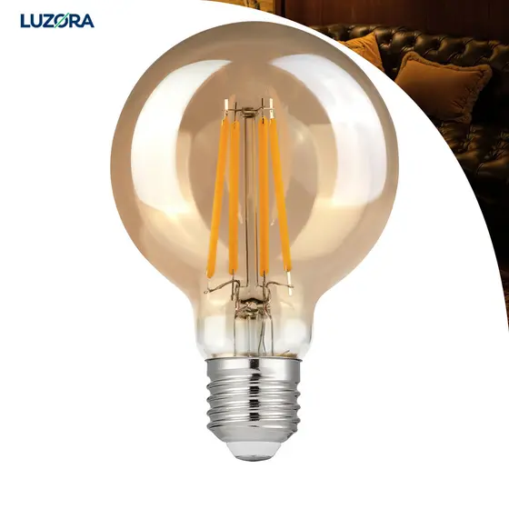 KIT 1 a 4 Lâmpada Filamento LED G80 Luz Quente Bivolt E27 Âmbar Edison 4W Estilo Retrô Vintage