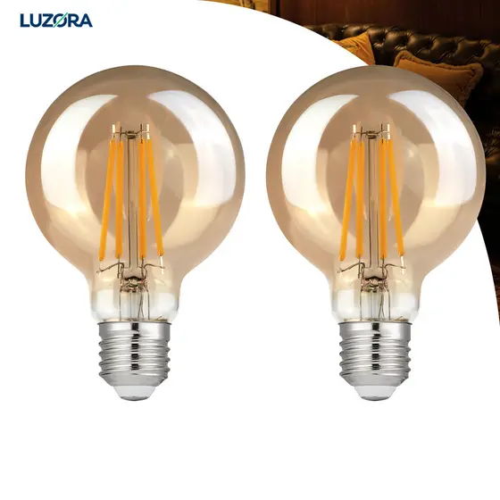KIT 2 a 6 Lâmpada Filamento LED G80 Luz Quente Bivolt E27 Âmbar Edison 4W Estilo Retrô Vintage