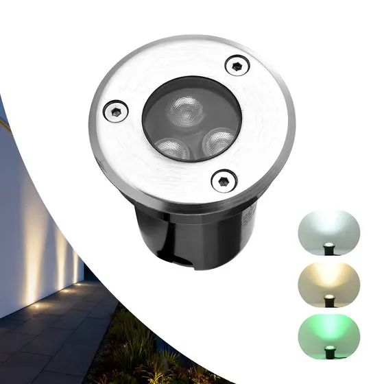 Kit 1 a 4 Balizador Spot Led 3W Embutir Chao Piso Jardim Prova Dagua Cúpula Cinza Estrutura 3 cores
