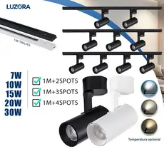 Kit Trilho Spots LED Preto e Branca 7W/10W/15W/20W/30W Interno Econômico Luz Focada e Moderna Bivolt