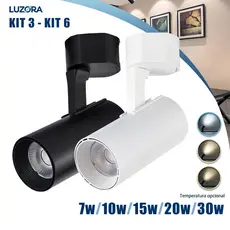 Kits Spot LED Trilho 7W a 30W Bivolt Direcionável Luz Quente/ Fria/ natural 3 a 5 Un Preto / Branco