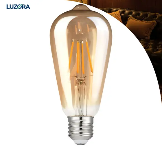 KIT 1 a 4 Lâmpada Filamento LED ST64 Edison 4W Estilo Retrô Vintage Luz Quente Bivolt E27 Âmbar