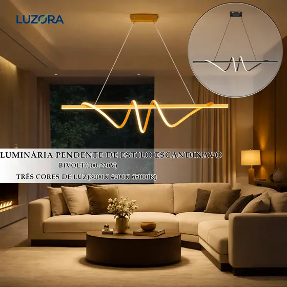 Lustre Pendente Led De Teto Para Sala Quarto Moderno Espiral Helix DNA Bivolt 3 Em 1 Dourado/Preto