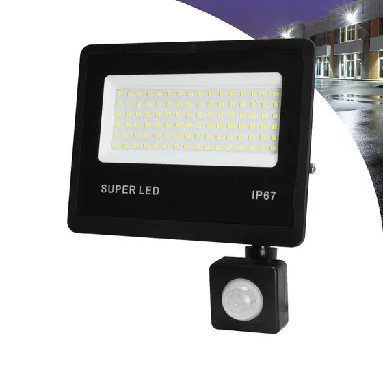 Kit 1 a 4 Refletor LED 300W Com Sensor De Presença Holofote Bivolt IP66 à Prova d'Água Branco Frio