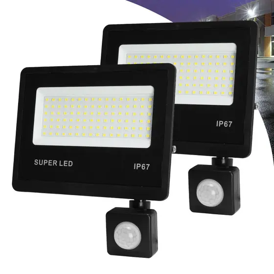 Kit 2 a 8 Refletor LED 300W Com Sensor De Presença Holofote Bivolt IP66 à Prova d'Água Branco Frio