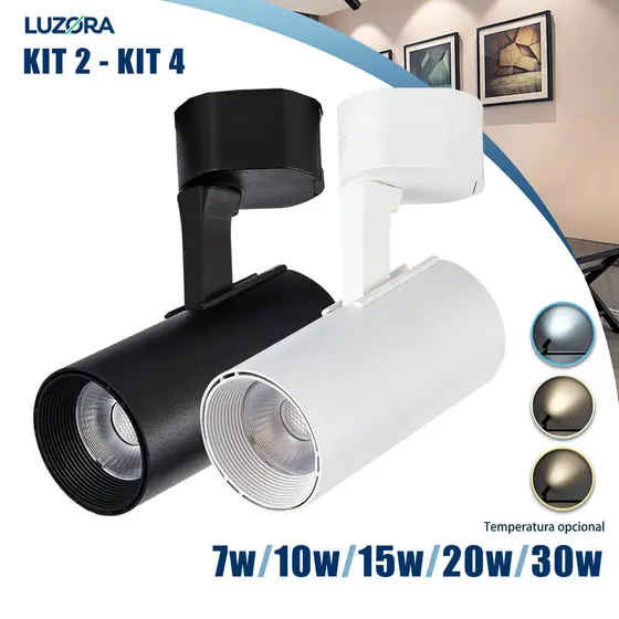 2 a 4 Spot LED Trilho Bivolt 7W/30W Direcionável Substituição Fácil Luz Forte Econômico Preto/Branco