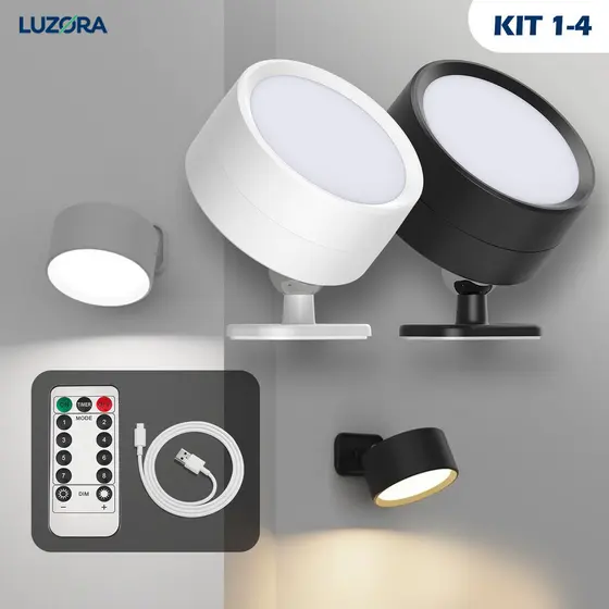 Luminária de Parede LED Toque Recarregável USB 360 ° Rotativo com 3 Tons de Luz Arandela