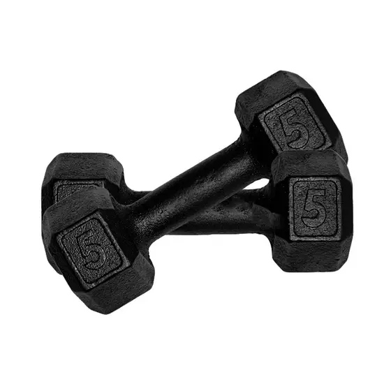 Par De Halteres 5kg Peso Academia Dumbell Sextavado Cor Preto