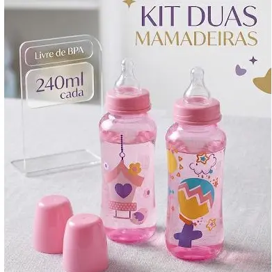 Kit 2 Mamadeiras PETITA 240 ml bico Orto ou redondo silicone
