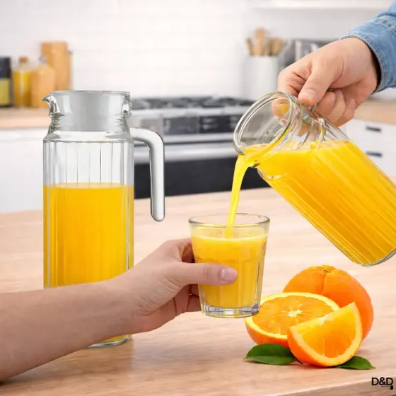 Jogo de 1 ou 2 Jarras de Vidro Suiça 1 Litro com Tampa Transparente para Suco Água Refresco  Alça Vidro.