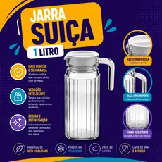 Jarra De Vidro Suíça 1 Litro Jarra Para Suco Água Vidro Resistente Grosso Design Elegante Canelada.