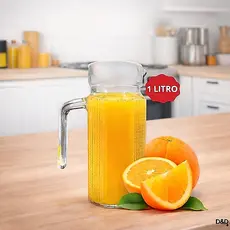 Jogo de 1 ou 2 Jarras de Vidro Suiça 1 Litro com Tampa Transparente para Suco Água Refresco  Alça Vidro.