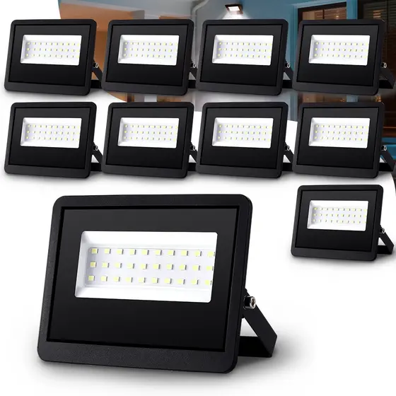 Kit 3-10 Refletor LED 100W Holofote Bivolt à Prova d'Água Super Brilhante e Econômico Frio Externas