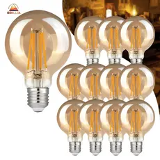 KIT 5 a 12 Lâmpada Filamento LED G80 4W E27 Âmbar Estilo Retrô Vintage Luz Quente Edison Bivolt