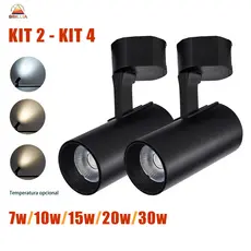 Kit 2 a 4 Spot LED Trilho Ajustável 7W 10W 15W 20W 30W Bivolt Luz Quente Neutra Fria Preto/Branco